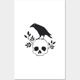 Black Bird on a Skull Posters and Art